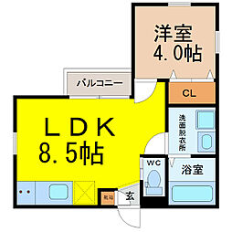 スタジオエヌ 1LDKの間取図画像