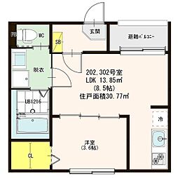 プレミアムテラス松葉町 1LDKの間取図画像