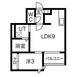 グランティック本笠寺 1LDKの間取図画像
