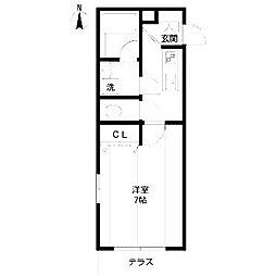 アウルズ香呑 1Kの間取図画像