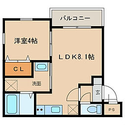 リトルジェム 1LDKの間取図画像