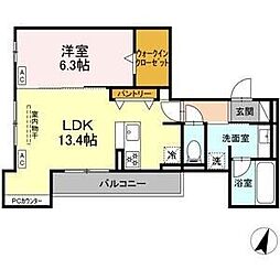 ビスタレイルウェイ八田 1LDKの間取図画像