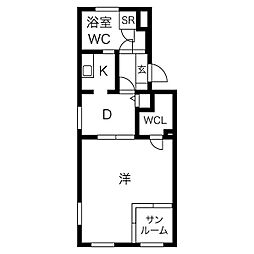 レインボーカーサ内田橋 1SDKの間取図画像