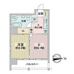 レインボーピア記念橋 1LDKの間取図画像