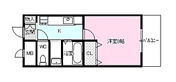 フラッハフェルト 1Kの間取図画像