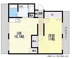 王子住宅1号棟 1LDKの間取図画像