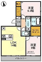 サニープレイス塩屋台 2LDKの間取図画像