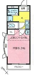 アミティエ山手 1Kの間取図画像