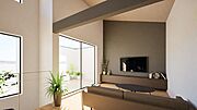 ■2階リビング完成予想図（A区画）■大きな窓からは明るい日差しが差し込み、陽当りも良好な広々としたリビングイメージです。勾配天井となっているので天井も高く、開放感があり、ゆったりとお寛ぎ頂けます。