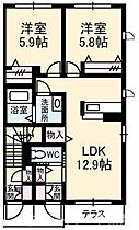 シャーメゾン柞田 B棟 101号室 ｜ 香川県観音寺市柞田町（賃貸アパート2LDK・1階・54.66㎡） その2