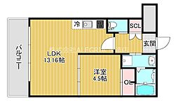 プレシオ森之宮 1LDKの間取図画像