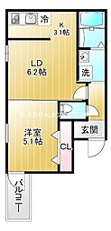 フジパレス城東諏訪サウス1番館 1LDKの間取図画像