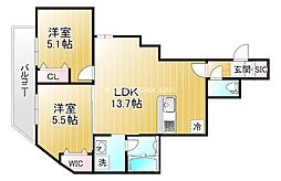 Reglia今里North 2LDKの間取図画像