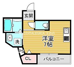 アムズコート勝山 ワンルームの間取図画像