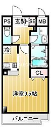 サニーサイド玉造 1Kの間取図画像