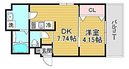 プリエール高井田 1DKの間取図画像