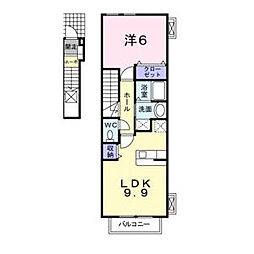 フローラ西館B 1LDKの間取図画像