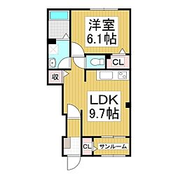 コンフォーティア茅野本町東 1階1LDKの間取り