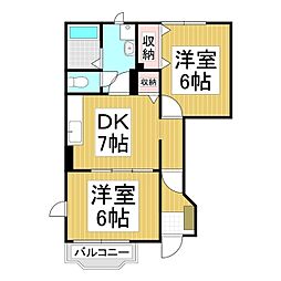 カーサ・みすずA 2DKの間取図画像
