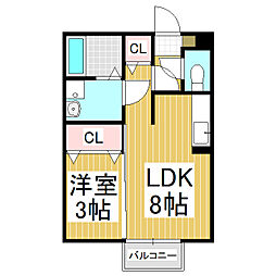 ビラ豆田B 1LDKの間取図画像