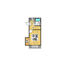 レイクビューA棟 1Kの間取図画像