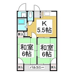 仲コーポ85 2DKの間取図画像
