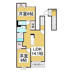 シュシュ・ドゥー 2LDKの間取図画像