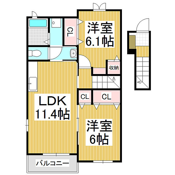 長野県諏訪市大字四賀(賃貸アパート2LDK・2階・57.07㎡)の写真 その2