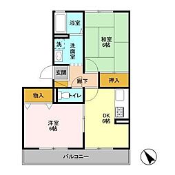 プランドール市川 2階2DKの間取り