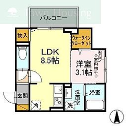 EXCEL海神2 1LDKの間取図画像