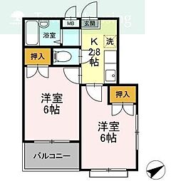 コーポラス石井 2Kの間取図画像
