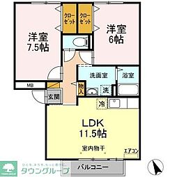 パークサイド西船A 2LDKの間取図画像