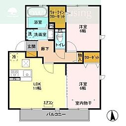 オアシスタナカA 2LDKの間取図画像