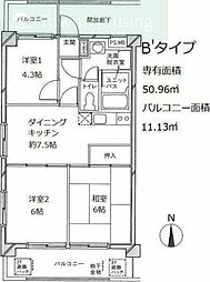 パレ・ドール西船橋 3DKの間取図画像
