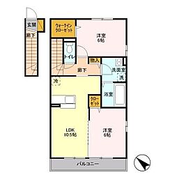 ベルデュール参番館 2LDKの間取図画像