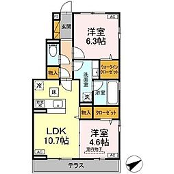 サリジエ若宮 2LDKの間取図画像