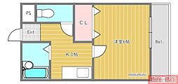 えびすハイツ3 1Kの間取図画像