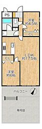 朝日プラザ上新庄 2LDKの間取図画像