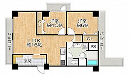 カーサ東淀川 2LDKの間取図画像