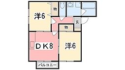ハイツ宝林A棟 2DKの間取図画像