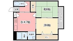 レイクサイドヴィラ姫路D棟 2DKの間取図画像