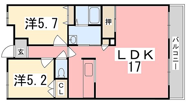 兵庫県姫路市御国野町御着(賃貸マンション2LDK・2階・67.39㎡)の写真 その2