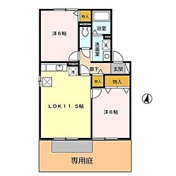 プリムヴェールA 2LDKの間取図画像
