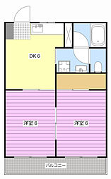マンションサザン 2DKの間取図画像