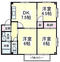 コーポ若葉3 3DKの間取図画像