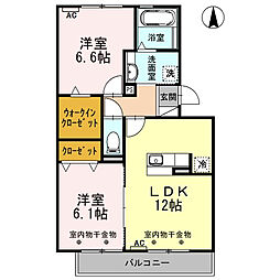 リュミエール・ソレール 2LDKの間取図画像