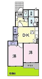 プラシード 2DKの間取図画像