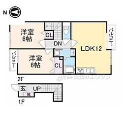 メゾン山の音 2階2LDKの間取り