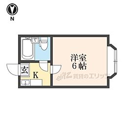 ハイタウンB 1Kの間取図画像