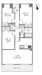 グランドール緑地公園 3LDKの間取図画像